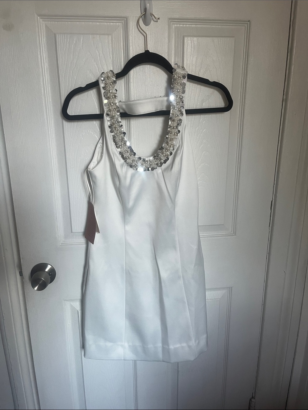 BHLDN White Mini Dress with Crystal Beaded Neckline NWT